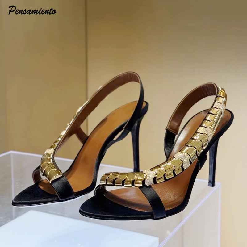 Luxury Lifestyle Shoes - Lüks Rhinestones Payetli Saten Kadın Gladyatör