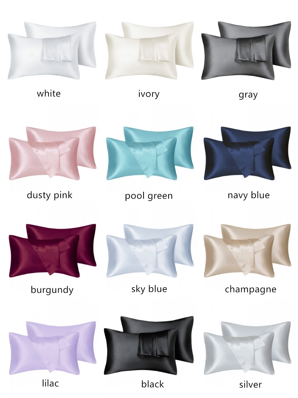 Silk Pillowcase Set - 2 adet/grup Katı Ipeksi Saten Cilt