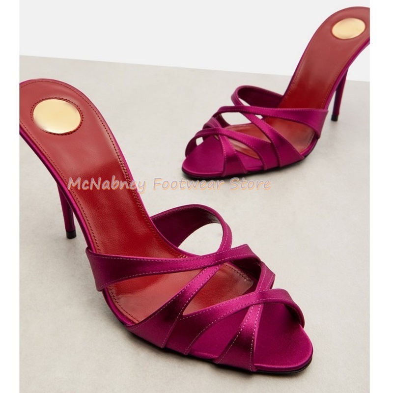 Luxury Lifestyle Shoes - Sivri Stilettolar Saten Kumaş Çapraz Bantlı